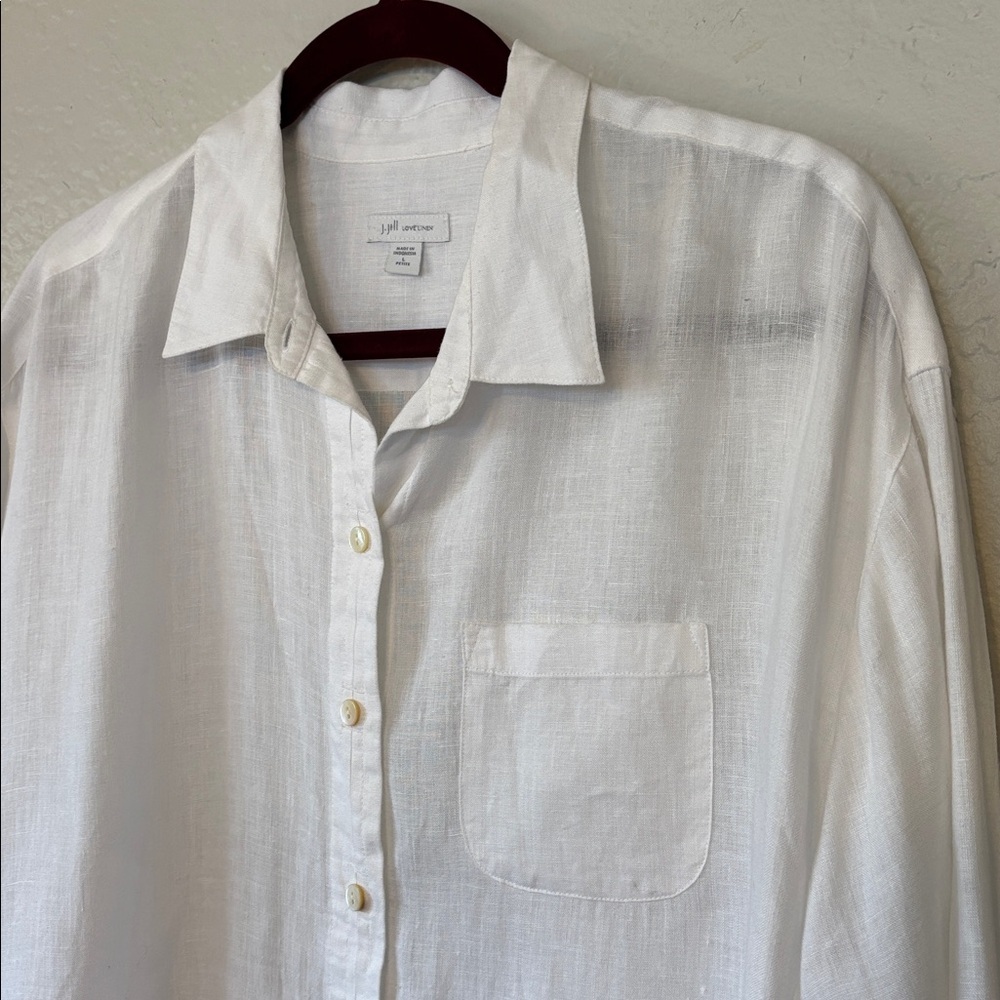 J. Jill Lightweight Long Sleeve White Button Down Linen Blouse L - Picture 2 of 7